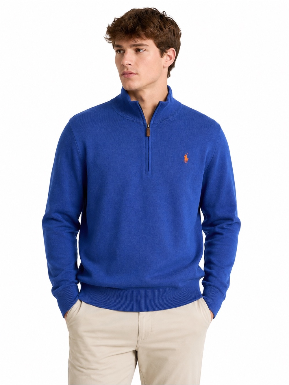 Polo Ralph Lauren Pima Cotton Quarter-Zip Sweater Cobalt Blue Orange Pony XL